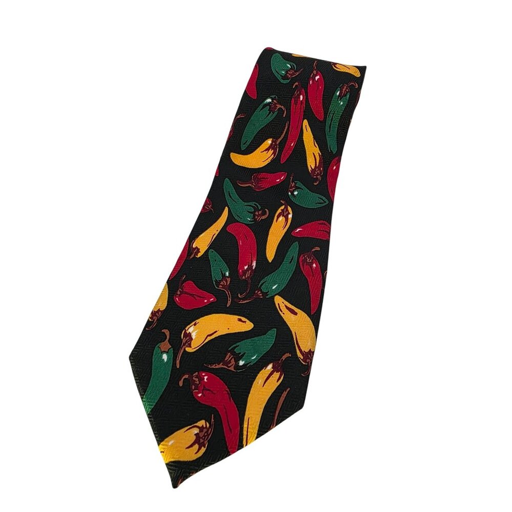 Mens Museo Handmade Chili‎ Pepper Tie Black Multicolor Polyester Made In Korea